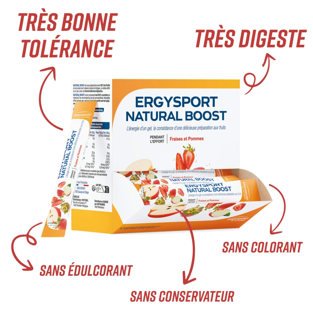 Étui 30 sticks ERGYSPORT NATURAL BOOST Fraise